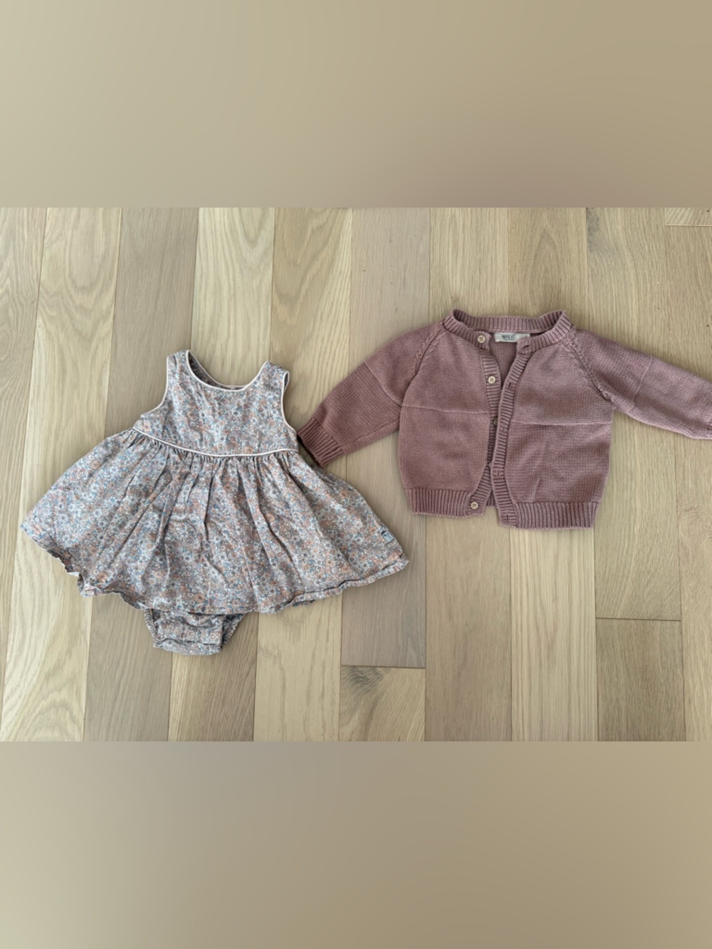 Wheat Baby Girl Dress & Cardigan 9M